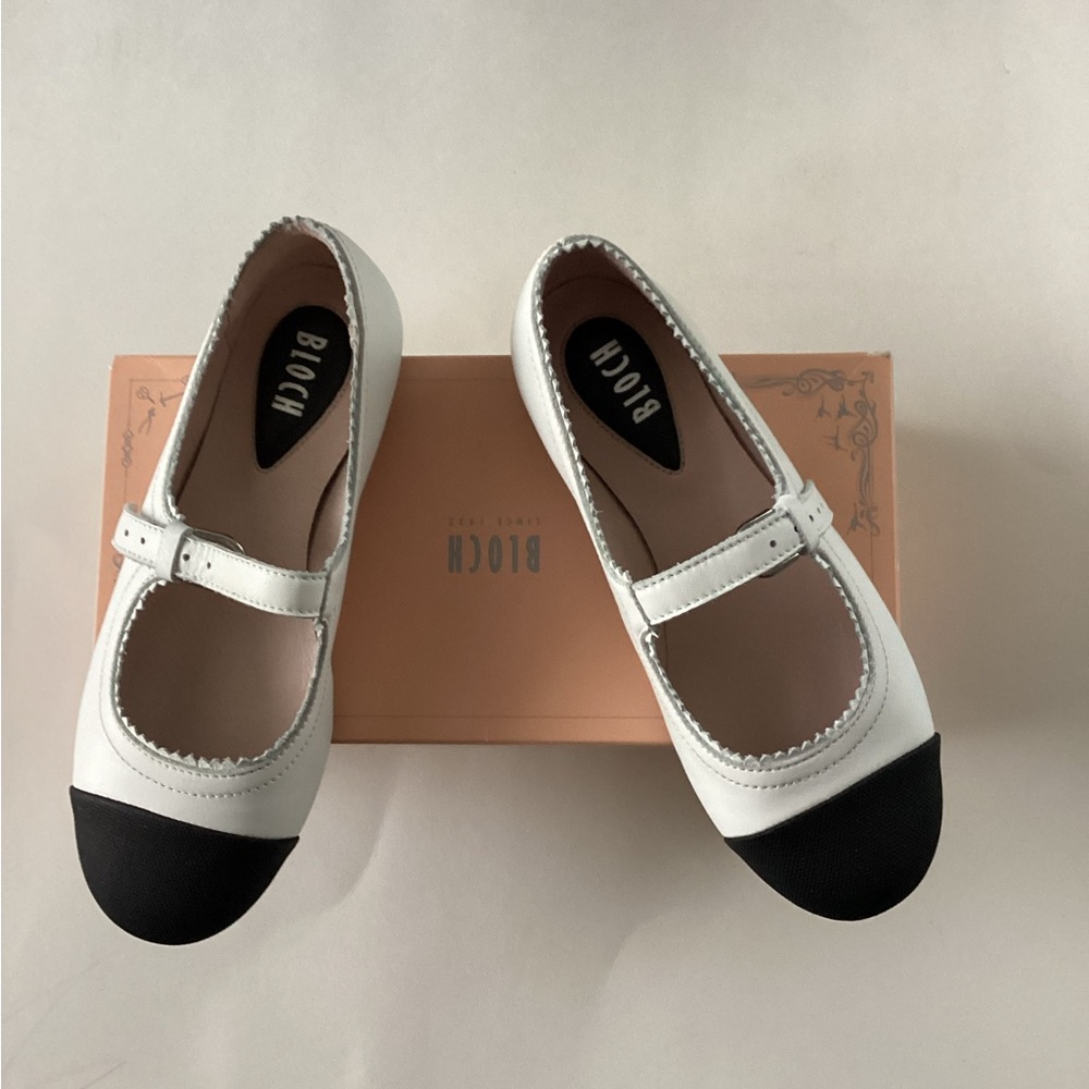 Bloch White and Black Mary Jane Flats
